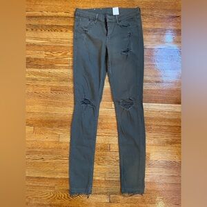 &Denim H&M Super Skinny Low Waist Women’s Olive Green Distressed Jeans